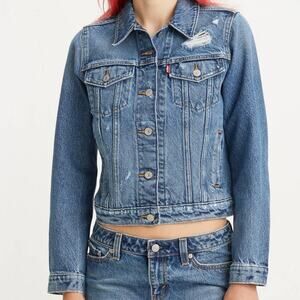 NEW Levi's Original Trucker Denim Jean Jacket Medium Wash Distressed Blue Medium